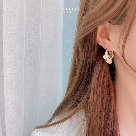 NEW 14K Gold Plated Round Diamond Drop Huggie Hoop Earrings - Picture 4 of 8